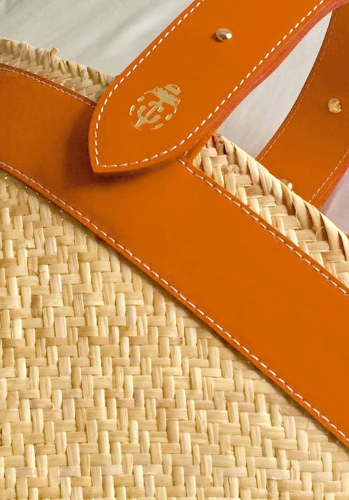 Lastelier Borneo Leather And Straw Bag In Orange