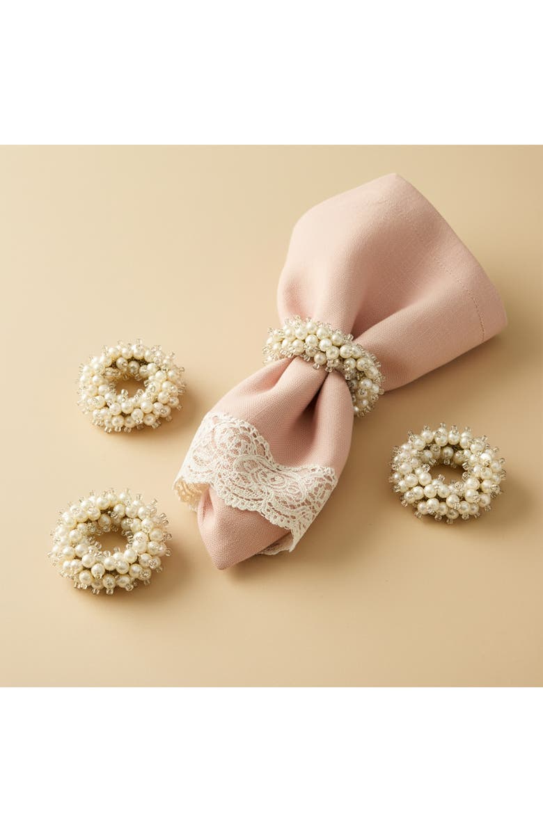 Tiramisu Sculpted Faux Pearl Set of 4 Napkin Rings, Alternate, color,