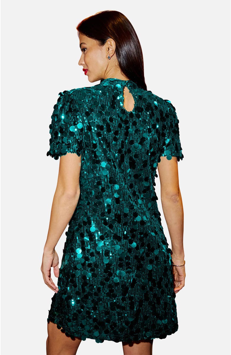 Yumi Sequin Short Sleeve Tunic Dress, Alternate, color, Green