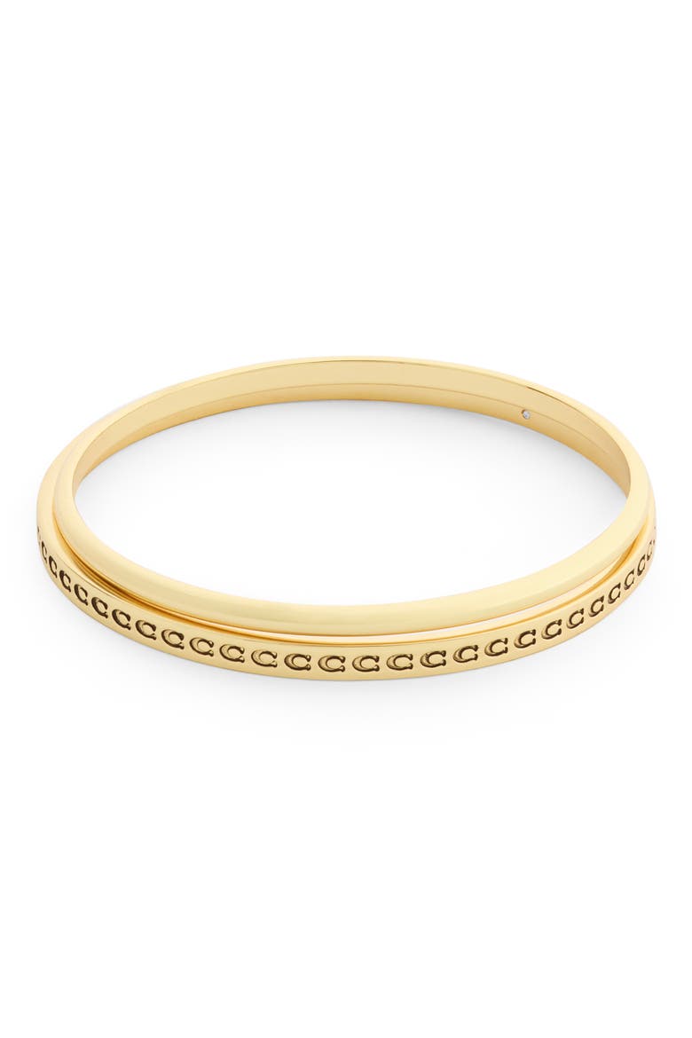 Repeating C Set of 2 Bangle Bracelets, Alternate, color, SHINY GOLD
