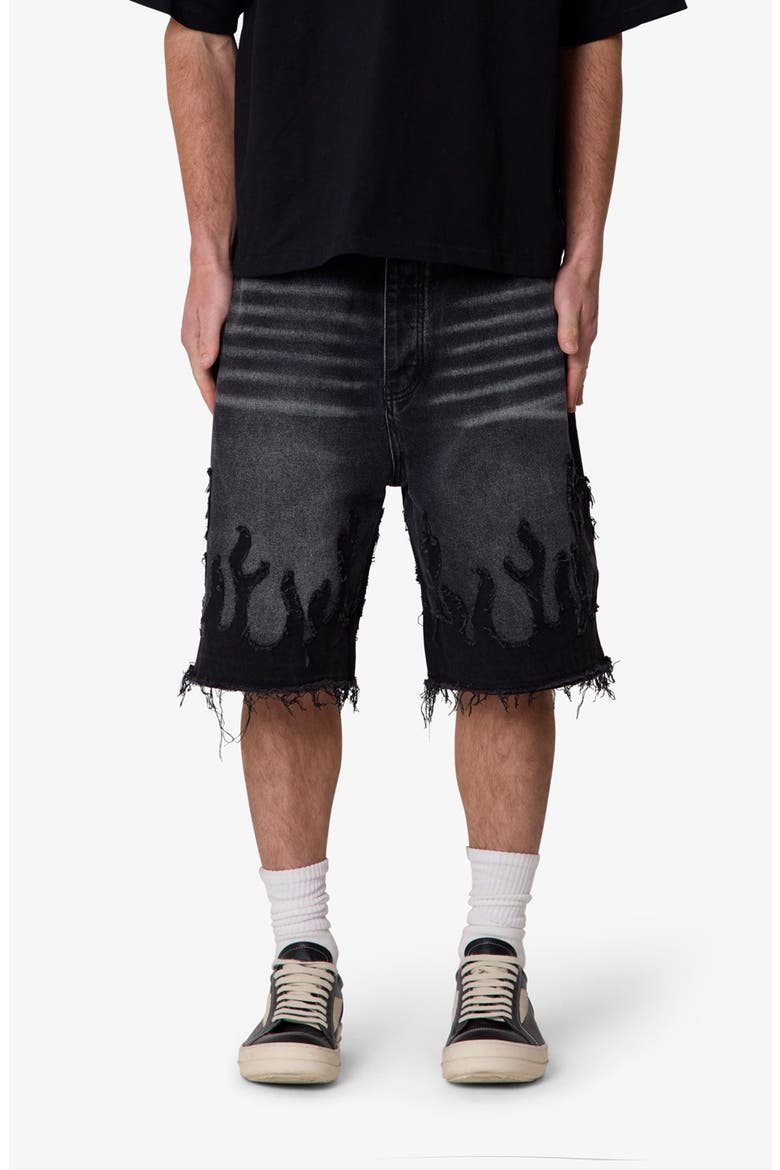 Flame Rip & Repair Denim Shorts, Main, color, BLACK