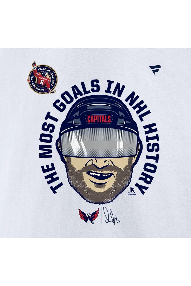 Men's Fanatics Alexander Ovechkin White Washington Capitals NHL All-Time Leading Goal Scorer GR8 Caricature Fleece Pullover Sweatshirt, Alternate, color, White