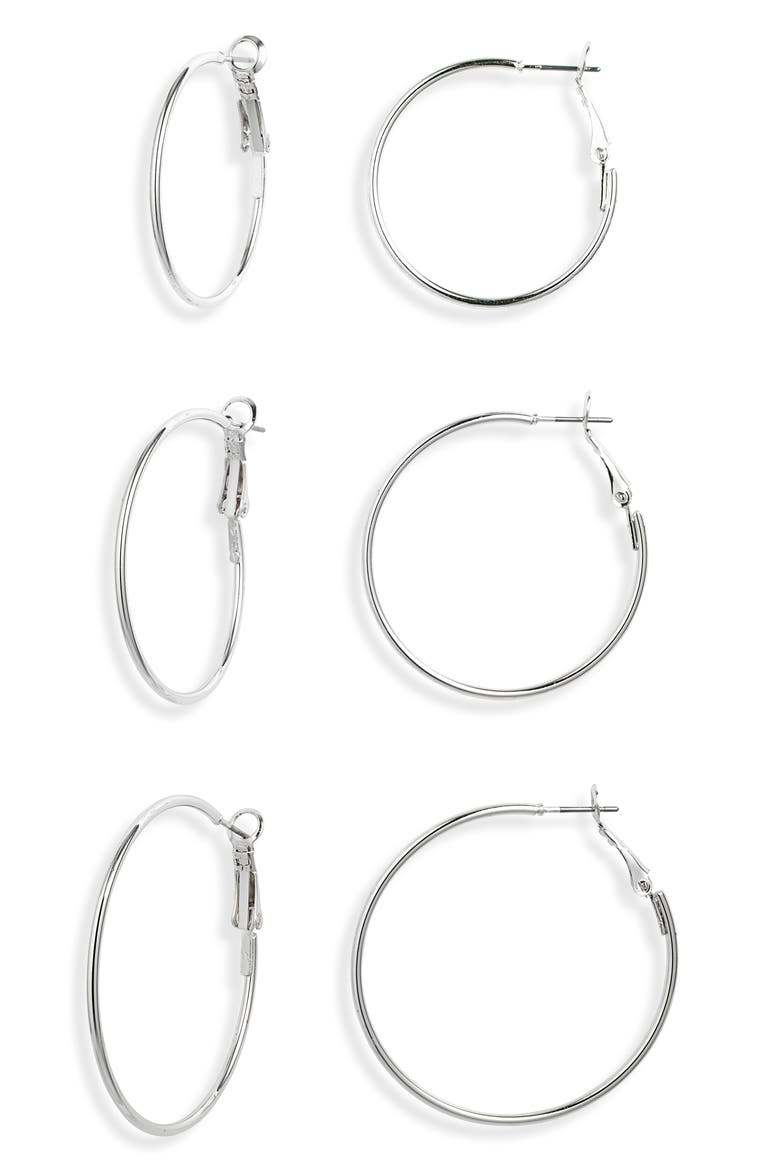 Dipped Set of 3 Thin Hoop Earrings, Main, color, STERLING SILVER