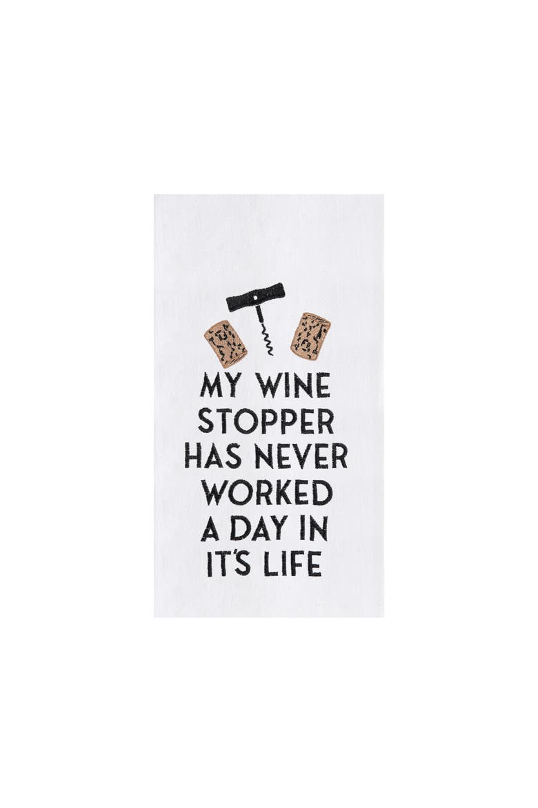 "My Cork Stopper Has Never Worked a Day In It's Life" Cotton Dishtowel, Main, color, Black