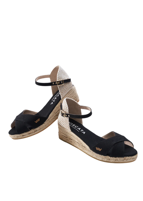 Viscata Salina Canvas Espadrille Sandal Wedges In Black