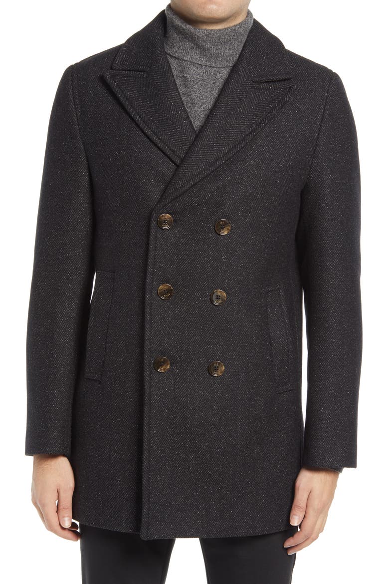 Loch Herringbone Peacoat, Alternate, color, GREY