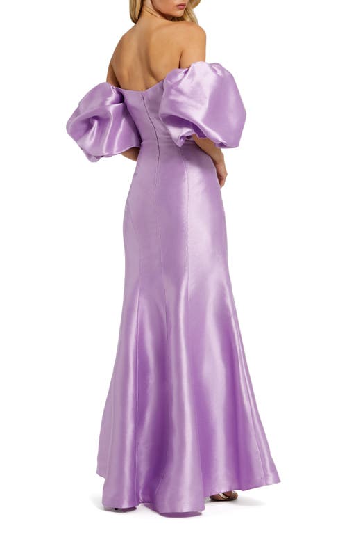 Mac Duggal Sweetheart Off The Shoulder Puff Sleeve Gown In Lilac