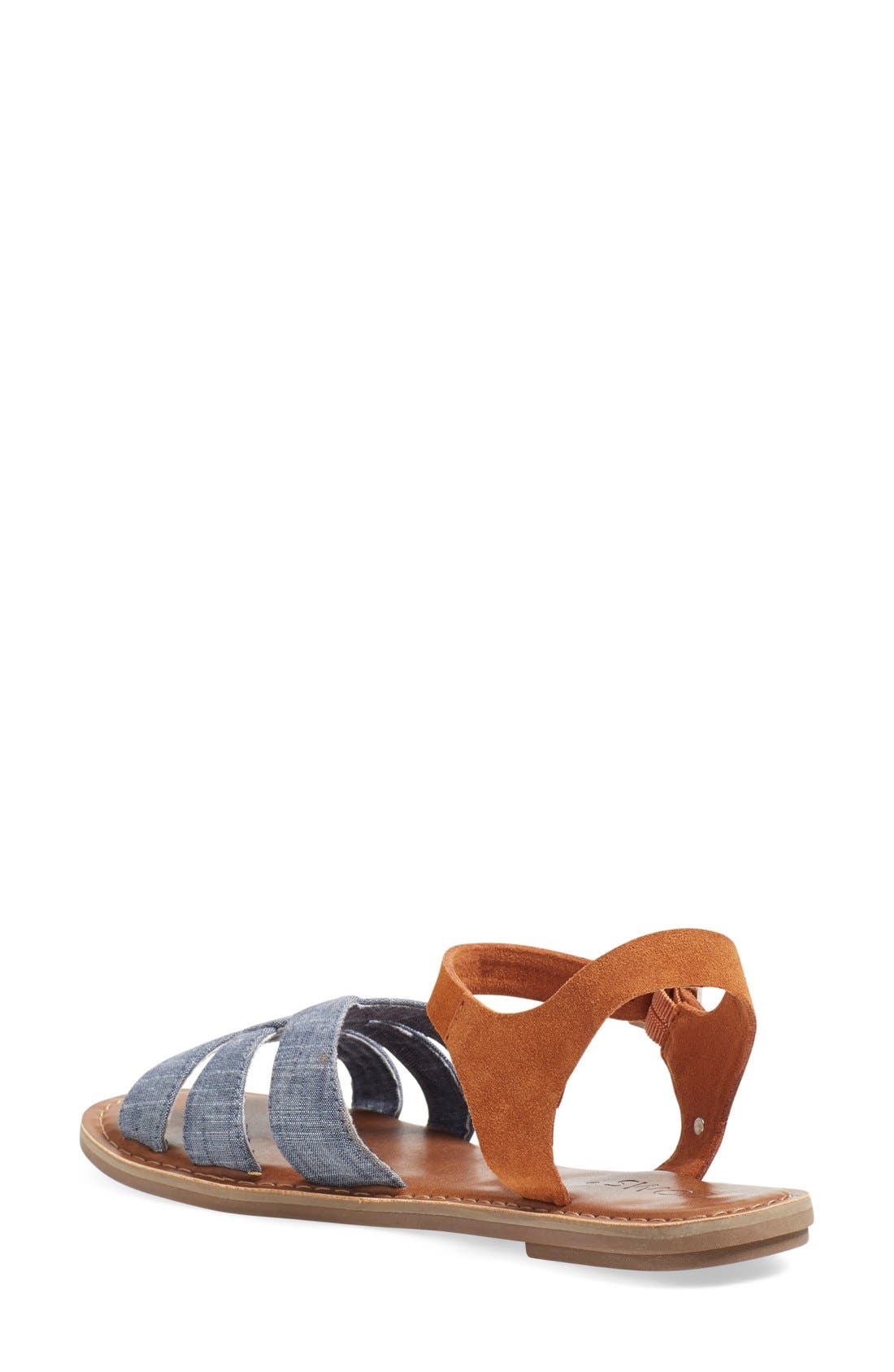 TOMS 'Zoe' Chambray Flat Quarter Strap Sandal, Alternate, color, 