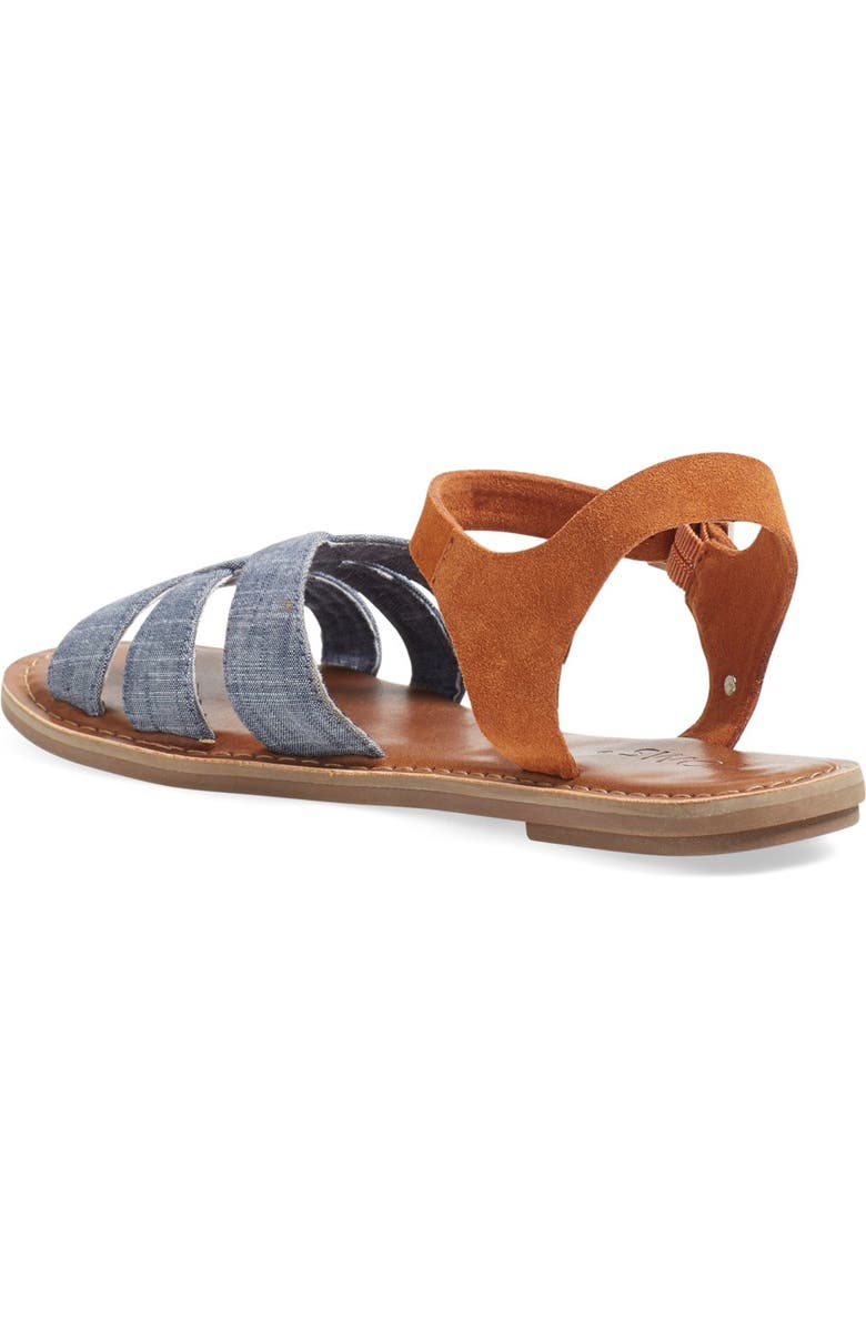 TOMS 'Zoe' Chambray Flat Quarter Strap Sandal, Alternate, color,