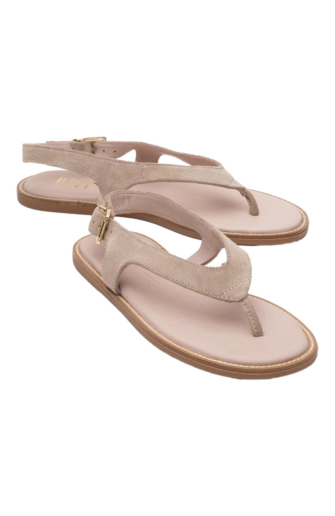 Belinda Leather Thong Sandals, Alternate, color, Beige Suede Leather