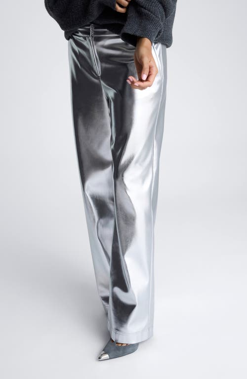 Kenneth Cole Metallic High Waist Wide Leg Pants In Silver