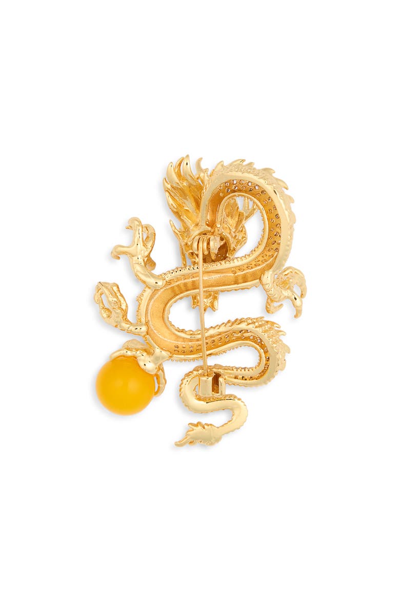 Margot Cubic Zirconia Dragon Brooch, Alternate, color, GOLD
