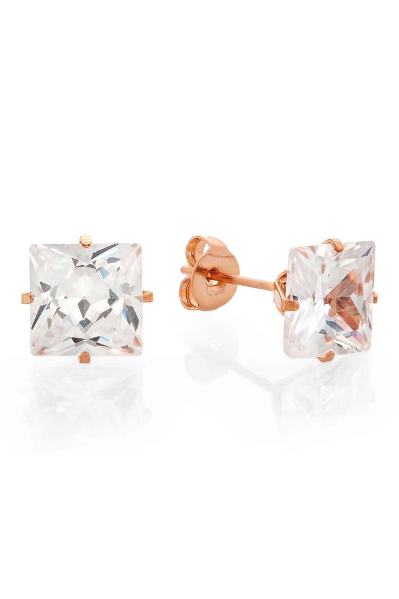 18k Rose Gold Plated Crystal Stud Earrings, Main, color, ROSE GOLD
