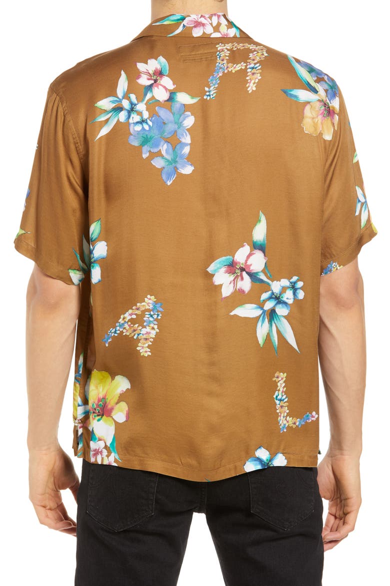 Hana Floral Short Sleeve Button-Up Camp Shirt, Alternate, color, SANTO BROWN