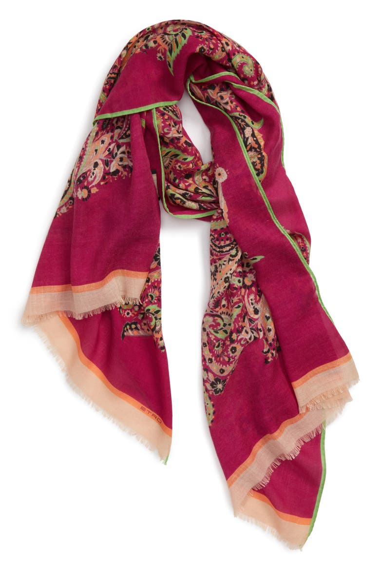 Paisley Wool & Silk Scarf, Alternate, color, PURPLE