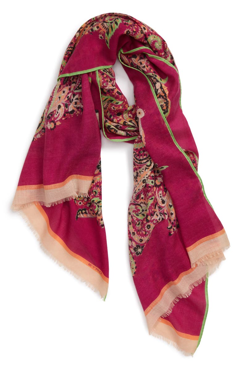 Etro Paisley Wool & Silk Scarf, Alternate, color, 