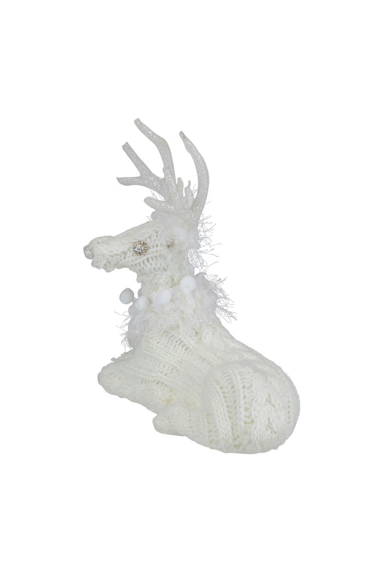Northlight Cable Knit Sweater Sitting Reindeer Christmas Figure - 9.75", Alternate, color, White