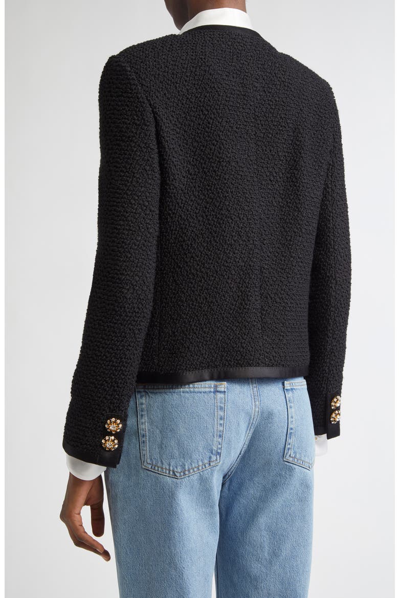 Bejeweled Button Crop Bouclé Tweed Jacket, Alternate, color, NERO
