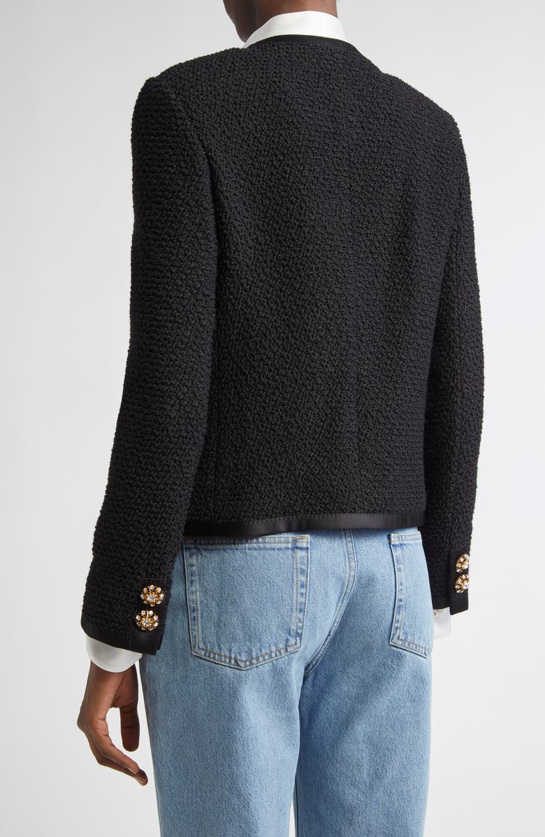 Dolce&Gabbana Bejeweled Button Crop Bouclé Tweed Jacket, Main, color, Nero