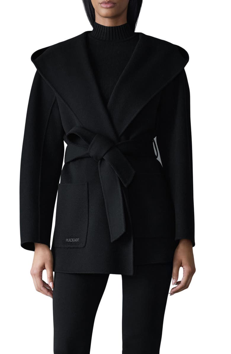 Mackage Paya Belted Wool Coat, Main, color, Black