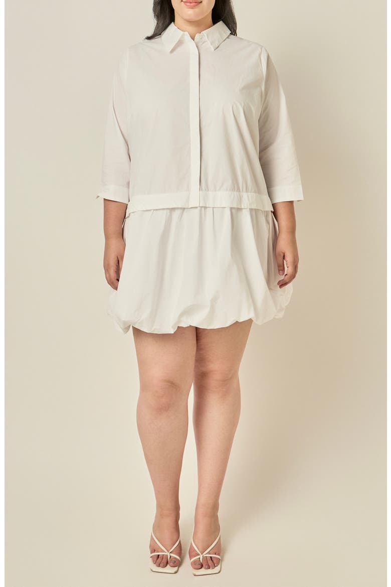 Bubble Hem Cotton Shirtdress, Main, color, WHITE