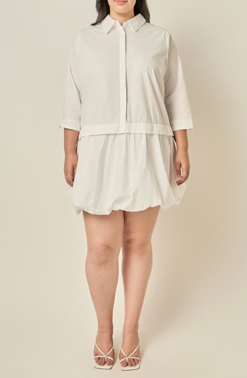 Bubble Hem Cotton Shirtdress