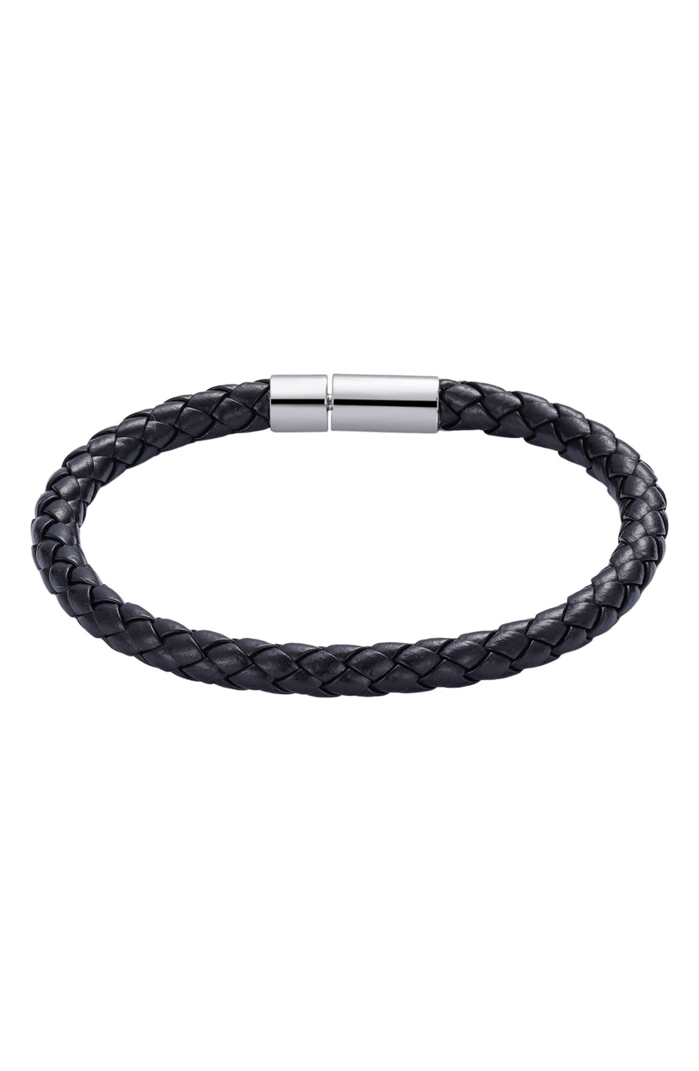 Adornia Men's Black Woven Faux Leather Bracelet