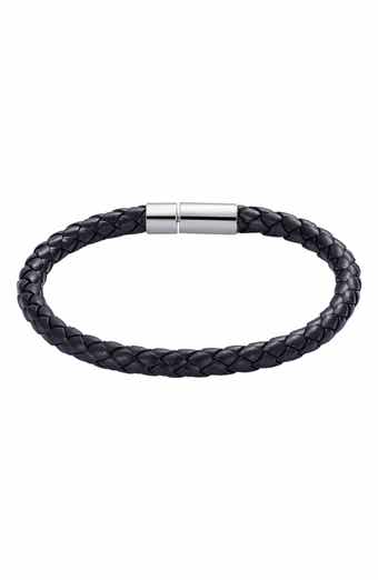 Adornia Men's Black Woven Faux Leather Bracelet