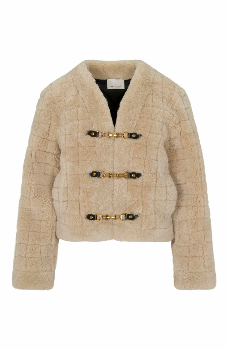 Rebecca Taylor Quilted Stitch Shearling Jacket, Main, color,