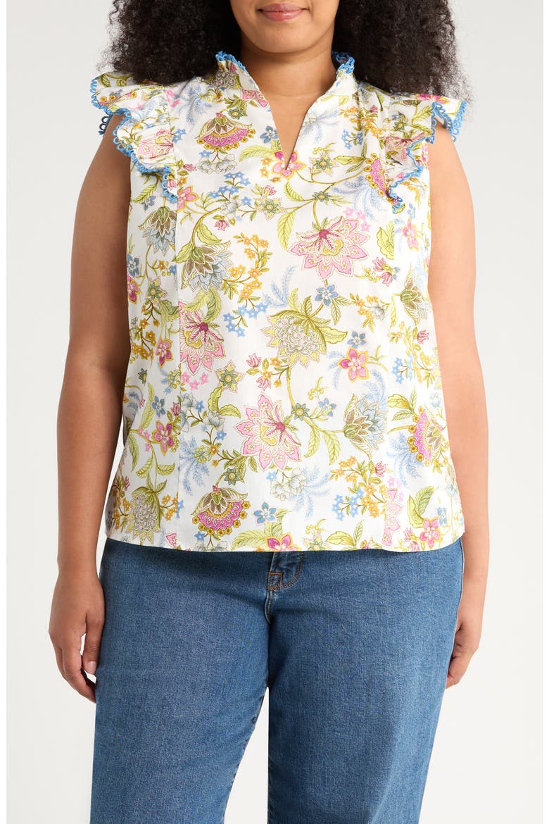 Pany Floral Print Top, Main, color, IVORY/ PINK/ GREEN/ BLUE