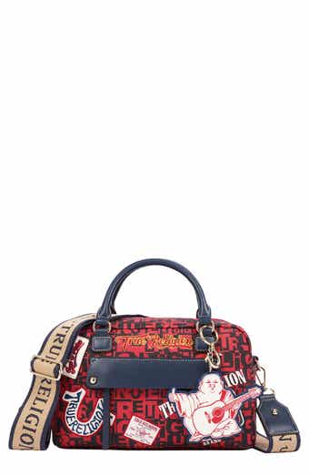 Multi Patch Graphic Faux Leather Satchel