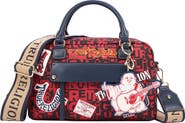 True Religion Multi Patch Graphic Faux Leather Satchel