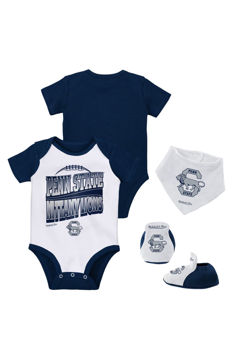 Mitchell & Ness Infant Mitchell & Ness Navy/White Penn State Nittany Lions 3-Pack Bodysuit, Bib and Bootie Set, Main, color, Navy