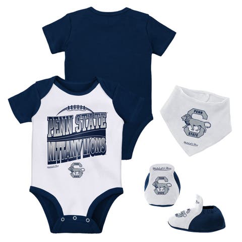 Infant Mitchell & Ness Navy/White Penn State Nittany Lions 3-Pack Bodysuit, Bib and Bootie Set