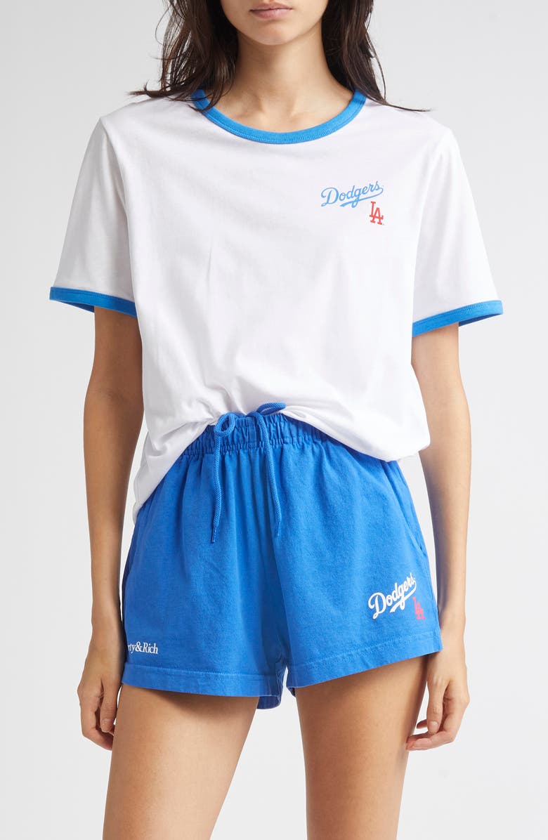 Sporty & Rich Dodgers Serif Graphic Ringer T-Shirt, Main, color, 