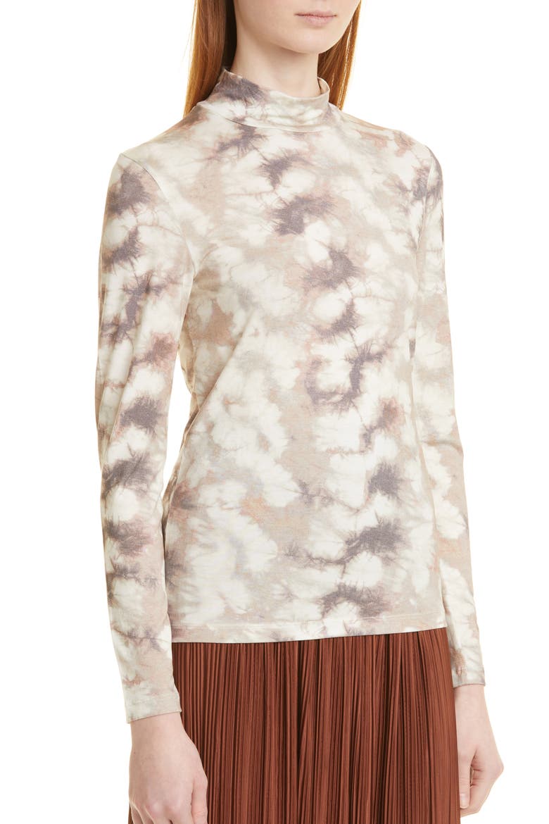 Elsi Floral Print Mock Neck Top, Alternate, color, BLURRED BROWN