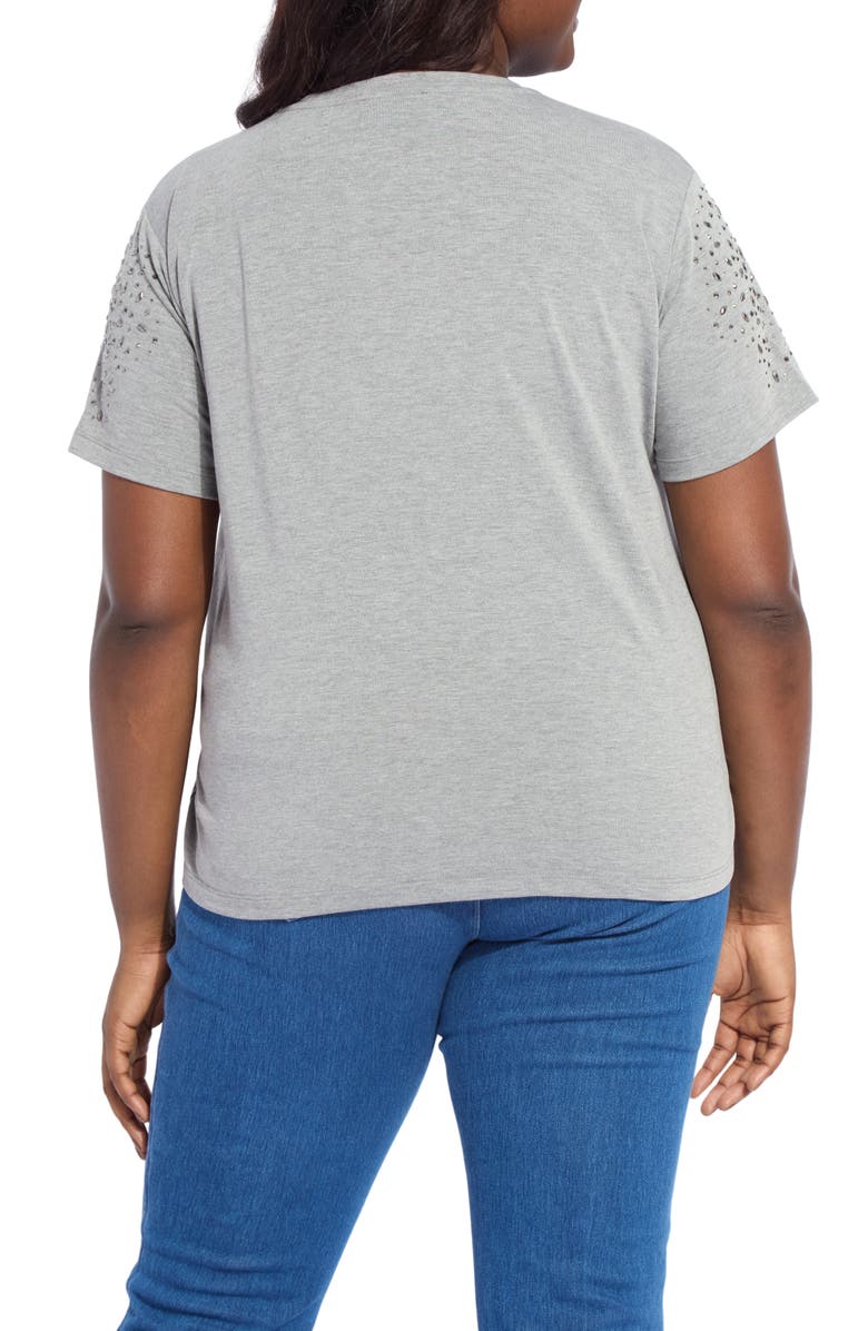 Lysse Malva Rhinestone Embellished Short Sleeve Top, Alternate, color, Dark Heather Grey
