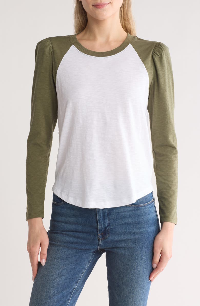 Veronica Beard Mason Puff Sleeve Pima Cotton Baseball T-Shirt, Main, color, 