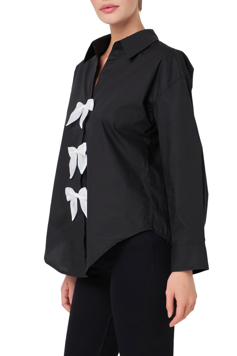 Bow Poplin Button-Up Shirt, Alternate, color, BLACK