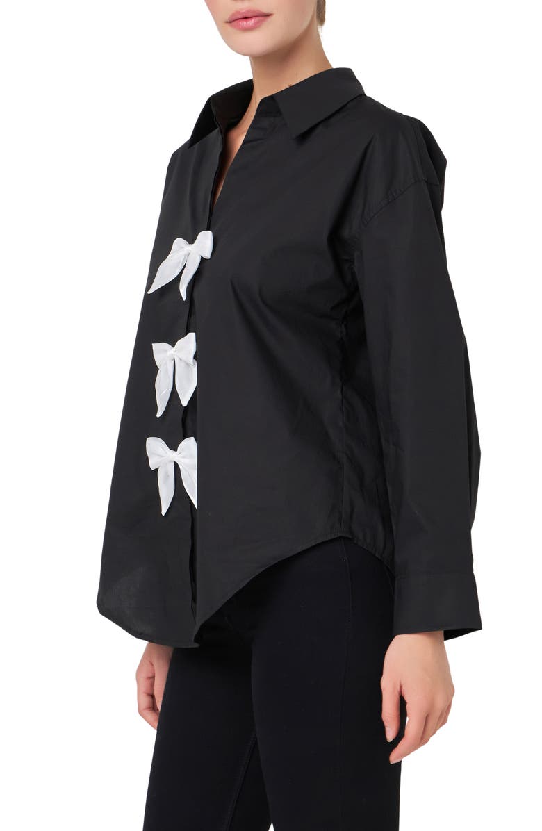 English Factory Bow Poplin Button-Up Shirt, Alternate, color, 