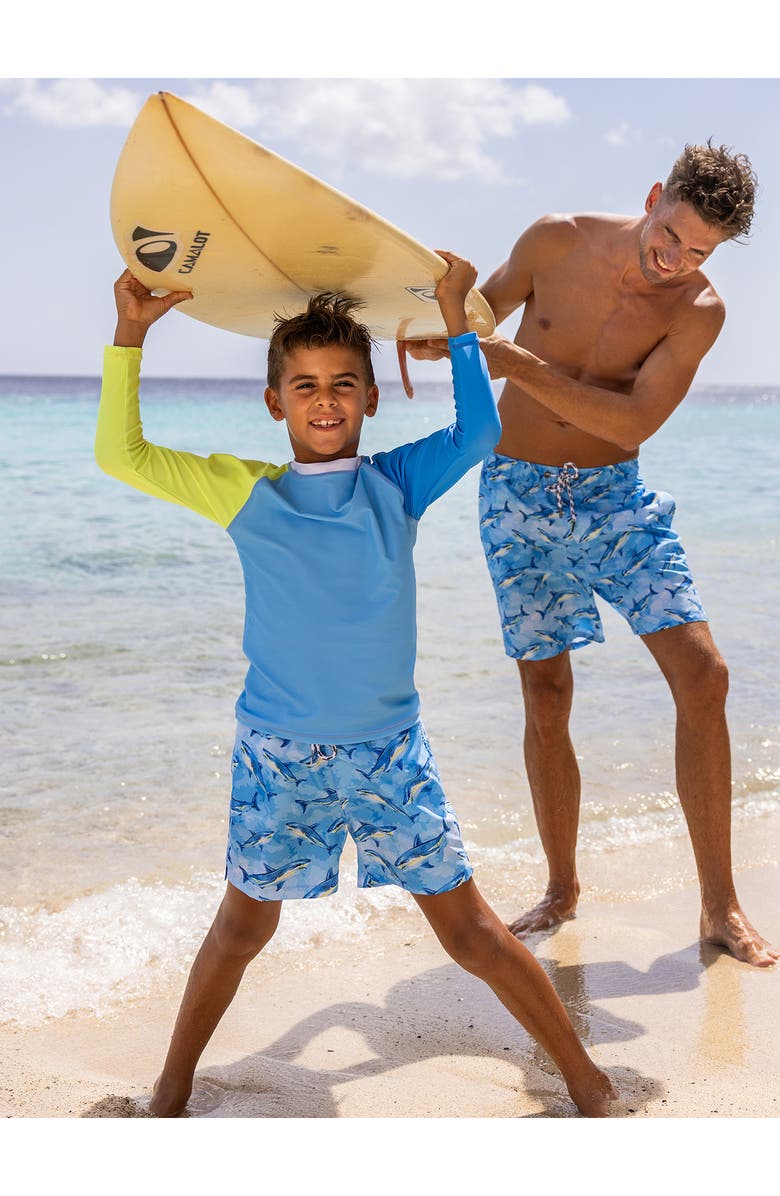 Snapper Rock Kids' Jawsome Waves Swim Trunks, Alternate, color, Blue