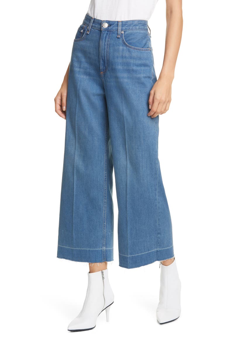 Ruth Super High Waist Raw Crop Wide Leg Jeans, Main, color, MAZIE
