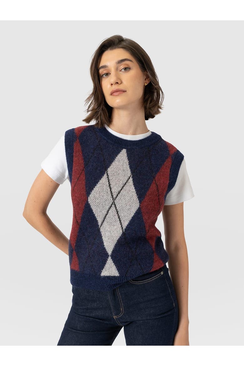 Argyle Sleeveless Knit, Main, color, Navy/Burgundy