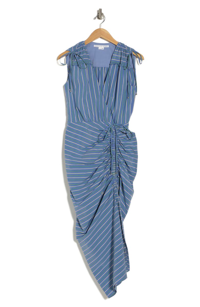 Veronica Beard Teagan Stripe Ruched Dress, Alternate, color, Blue/ Kelly Green