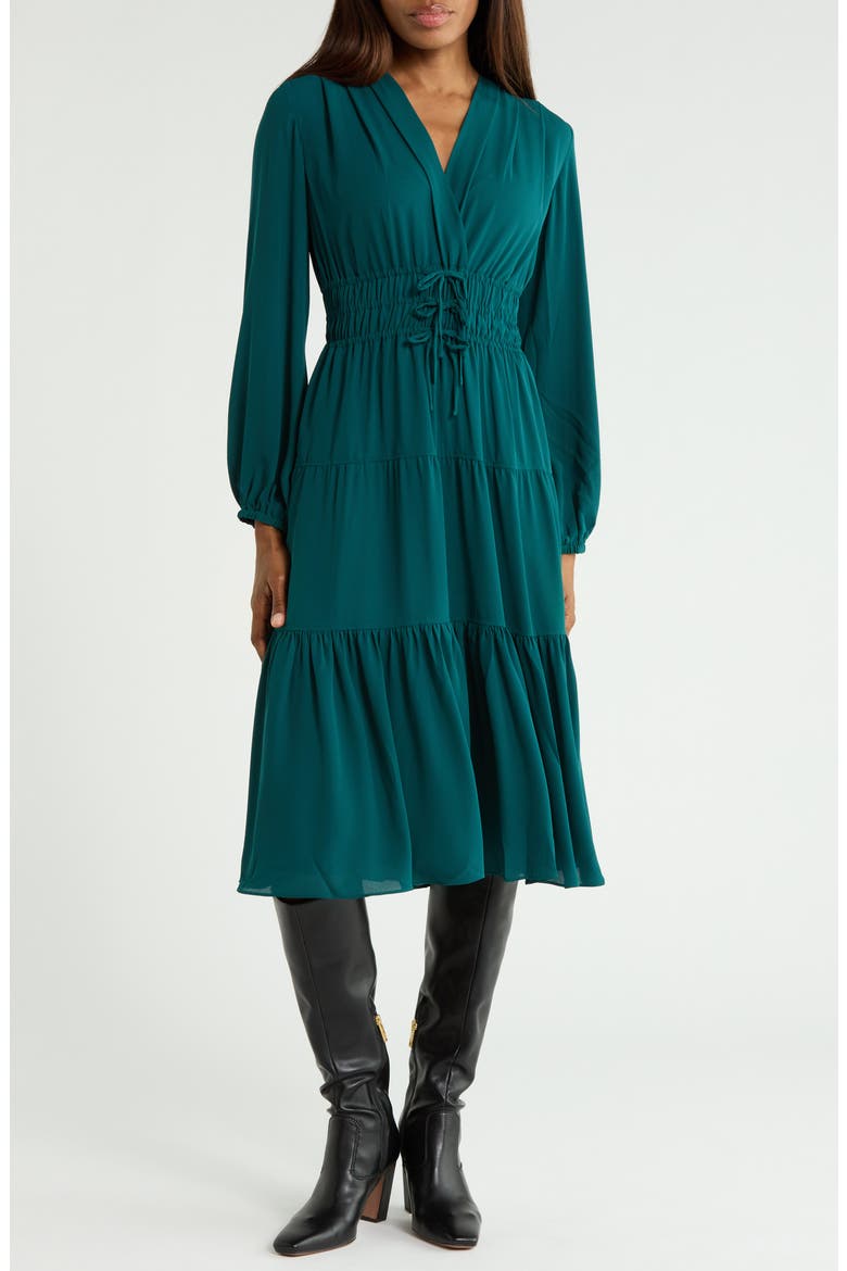 Elsa Tiered A-Line Dress, Main, color, EMERALD
