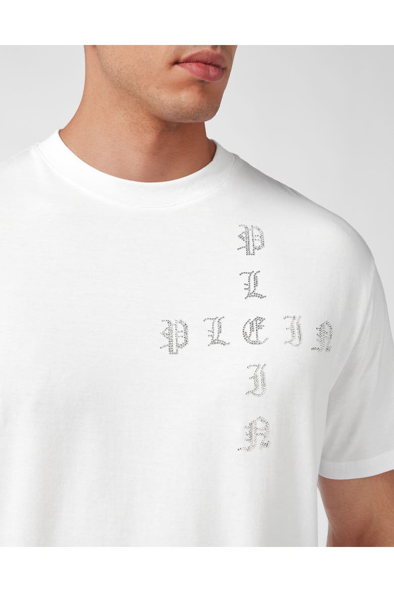 T-Shirt Round Neck Ss Gothic Plein With Crystals Men, Alternate, color, white/crystal