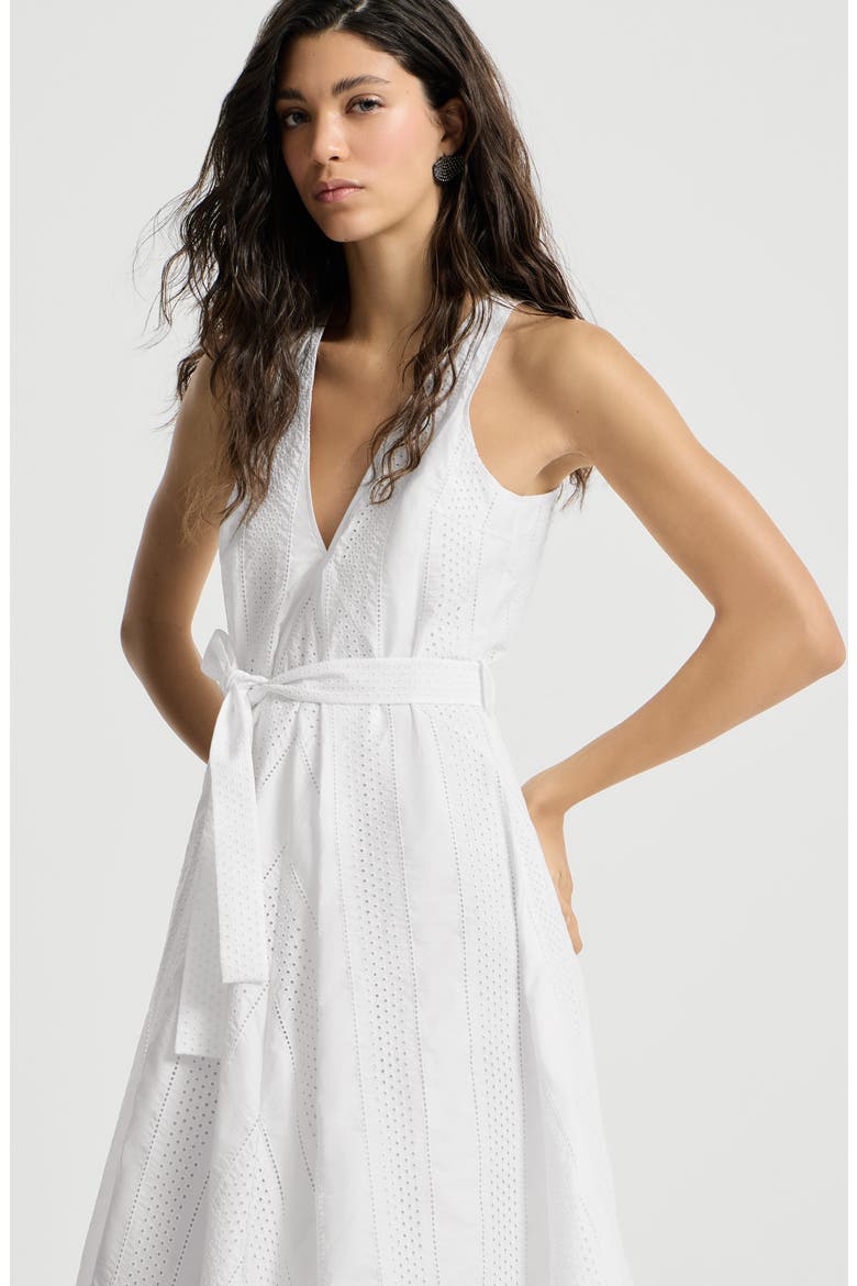 Techno cotton poplin broderie anglaise dress, Alternate, color, White