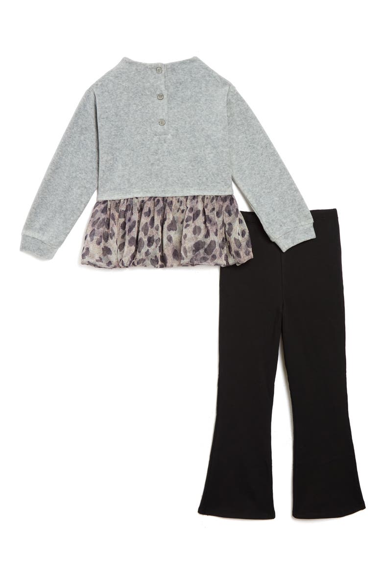 Pippa & Julie Kids' Ronnie Flounce Hem Tunic & Flare Leg Pants Set, Alternate, color, Gray/ Black