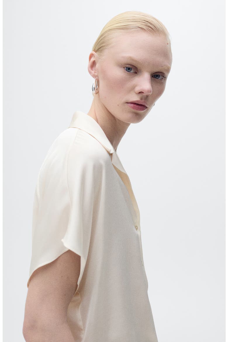 Short Sleeve Satin Button-Up Shirt, Alternate, color, OFF WHITE