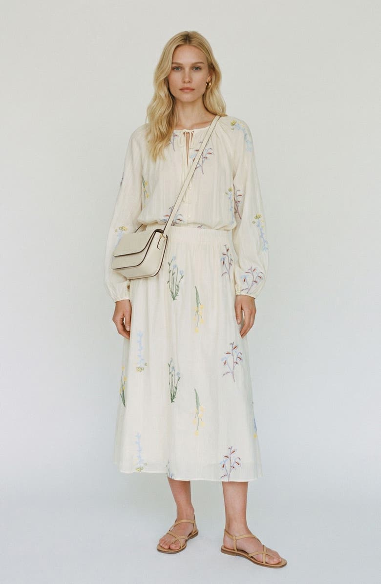 VERO MODA Lina Embroidered Midi Skirt, Alternate, color, Snow White Detailcolorful Emb